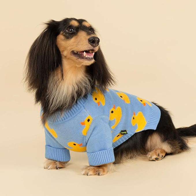 Fitwarm Funny Duck Dog Sweater, Thermal Dog Winter Clothes for Small Dogs Boy Girl, Pet Outfit, Blue, Yellow, Small