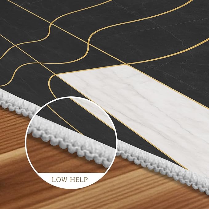 Geometric Marble Rug - 6x8 Area Rug, Abstract Lines Rugs, Luxury Marble Dining Room Rugs, Washable & Non Slip Large Carpet Home Decor