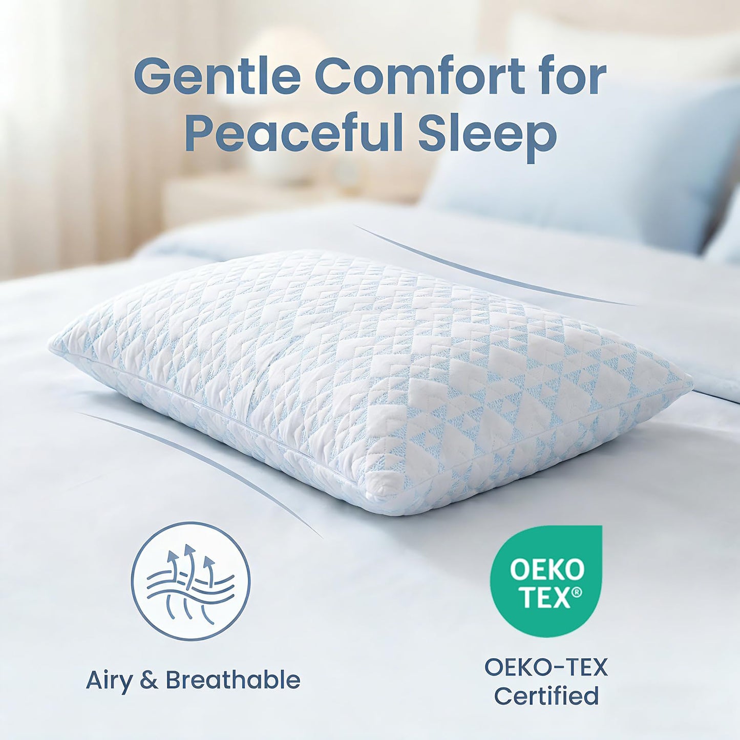 Meoflaw Adjustable Memory Foam Bed Pillows:Queen Size Shredded Foam Pillow Set of 2 for Sleeping with Removable & Washable Pillowcase for Back,Side & Stoamch Sleeper-Medium Firm