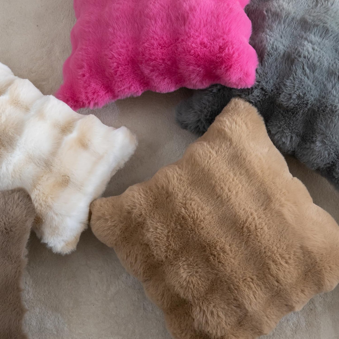 MANDIOO Pack of 2 Thick Plush Wool Decorative Throw Pillow Covers Super Soft Wave Bubble Fur Velvet Cushion Covers Pillow Shams for Couch Bed Living Room 16x16 Inch Camel