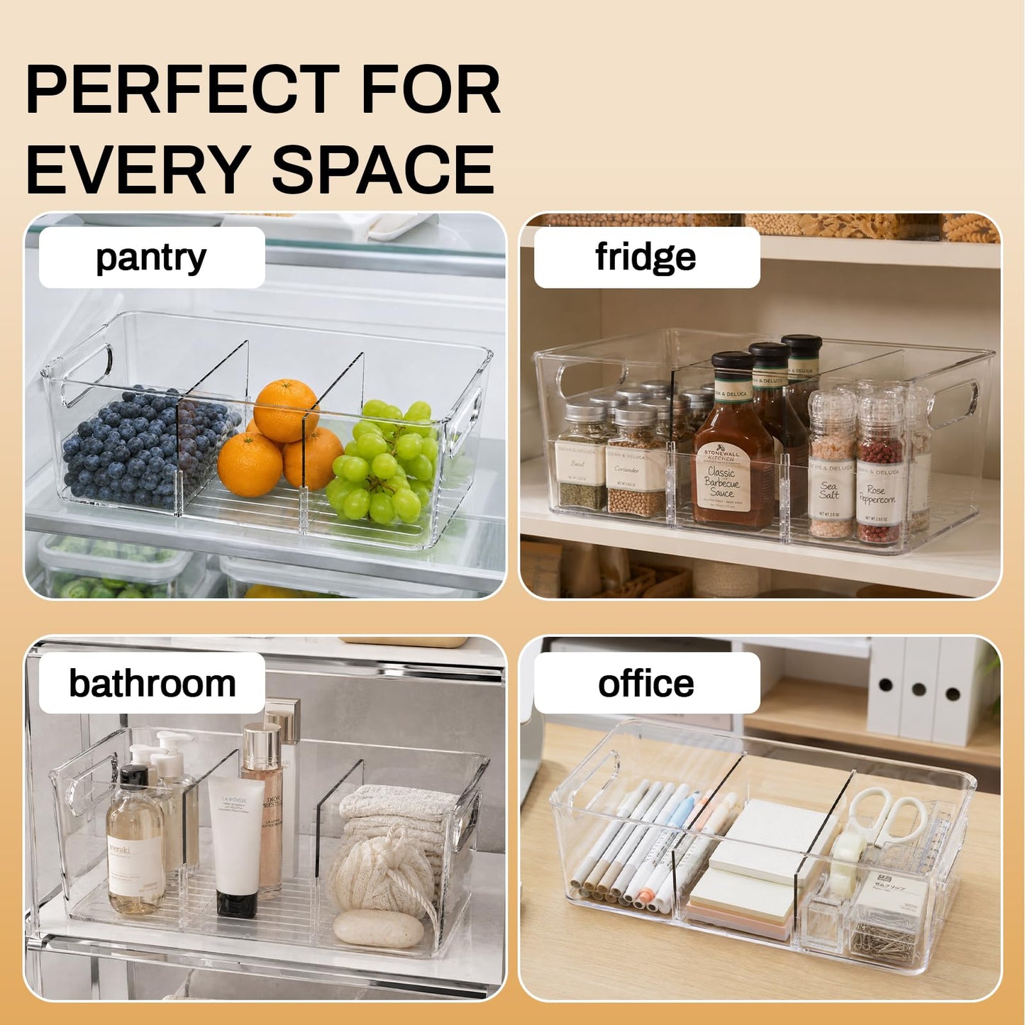 Mpotmiy Pantry Organizers and Storage , 8 Pack Snack Organizer for Pantry Shelf,Food Storage Bins with Divider,Clear Containers for Organizing,Transparent Plastic Basket,Refrigerator and Fridge Bins
