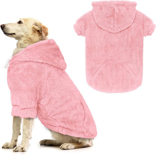 Dog Sweaters for Large Dogs,Dog Hoodie,Warm Fuzzy Fleece Sweatshirt with Hood & Pocket,Leash Hole,Cozy Cold Weather Pet Clothes Sweater Hoodie for Large Dogs(Pink,2XL)