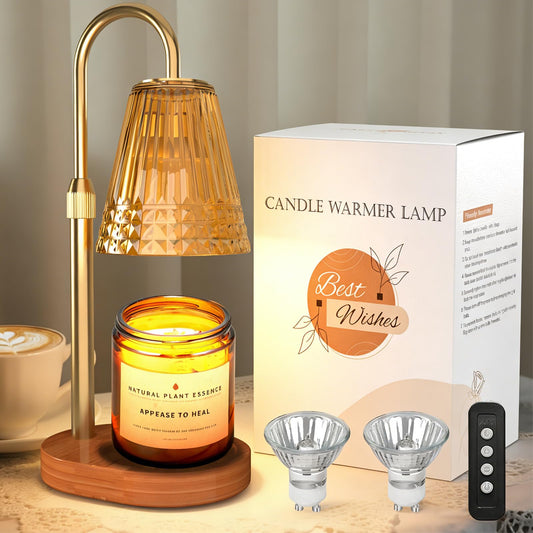 Candle Warmer Lamp with Timer Dimmable, Height Ajustable Candle Lamp Warmer for Jar Candles, Gold Electric Lamp Candle Warmer with 2 Bulbs, Gifts for Christmas, Birthday, Women and Mom