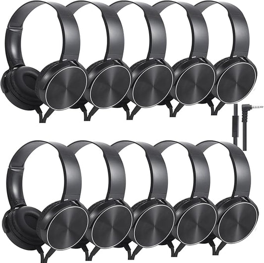 Bulk Headphones with Microphone 10 Pack for Classroom Kids, Wholesale Heavy Duty Wire Headsets with Mic Class Set for School Students Teen Children(HY450, Black)