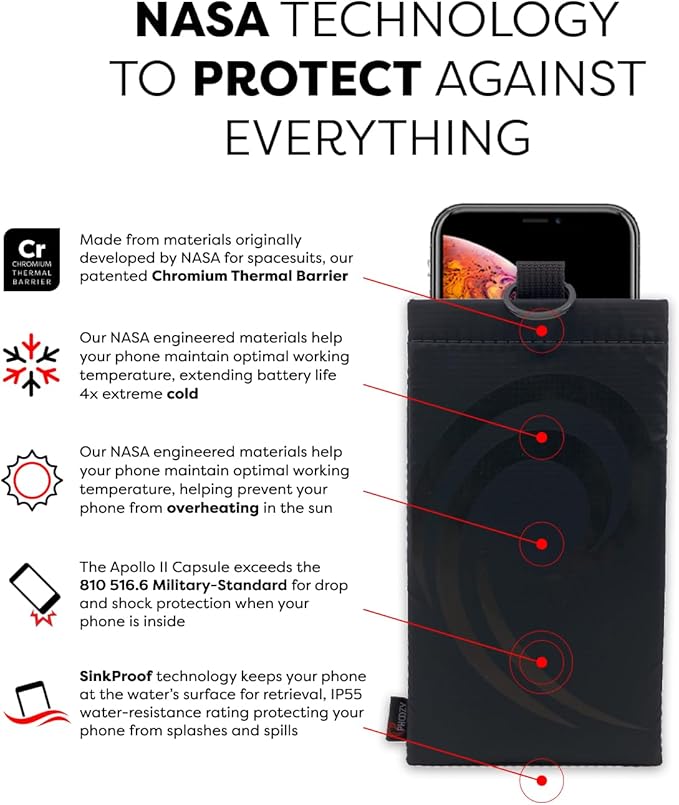 PHOOZY Apollo II Thermal Phone Case Cold Weather Insulated Pouch | Extends Battery Life 4X | NASA Tech Skiing Snowboard Accessories | Military Grade | Large - Black