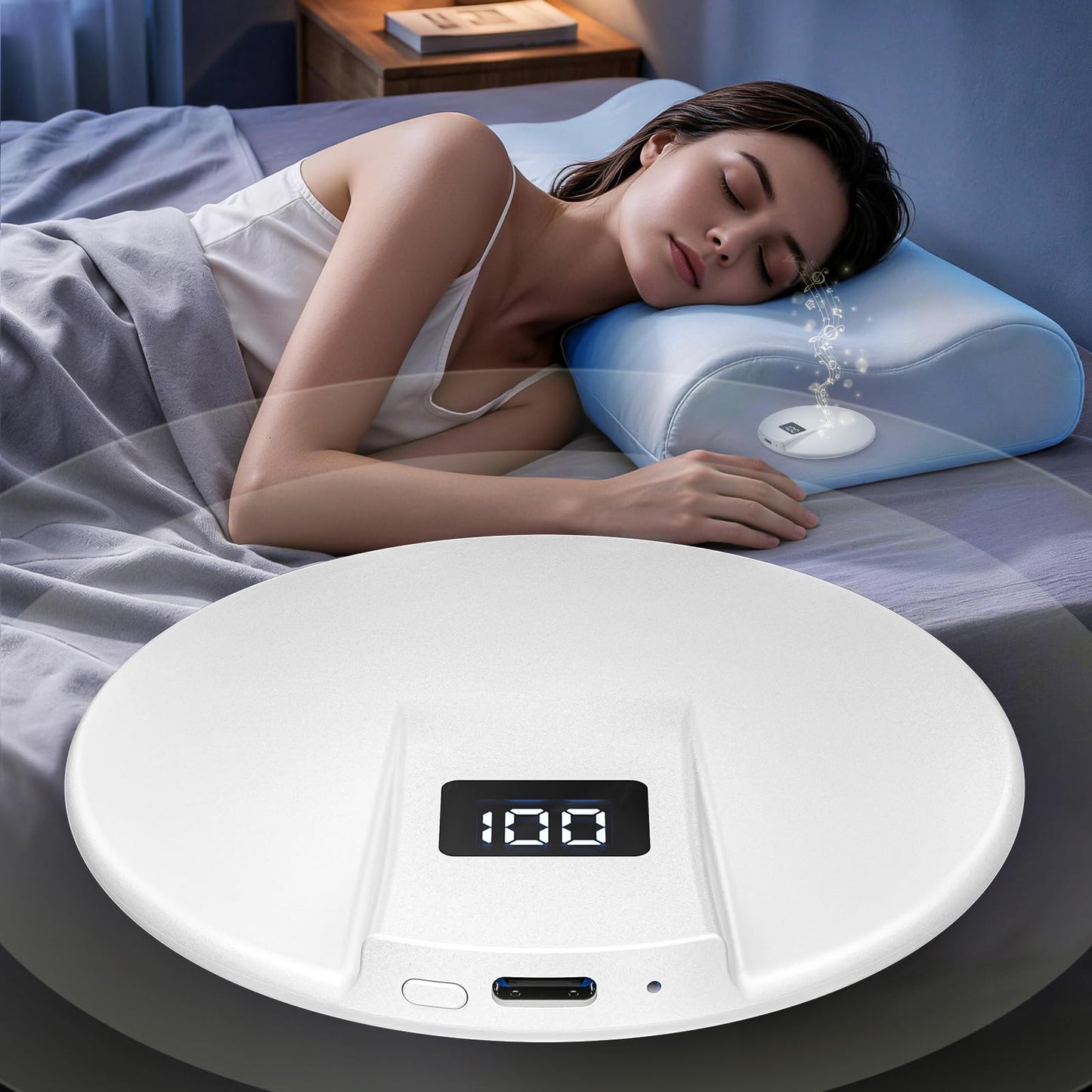 Hoarahloux Bone Conduction Under Pillow Sleep Bluetooth Speaker for Side Sleepers, Bluetooth 6.0 Wireless Speaker with Digital Display Portable Player for Sleep Music White Noise Audiobooks (White)