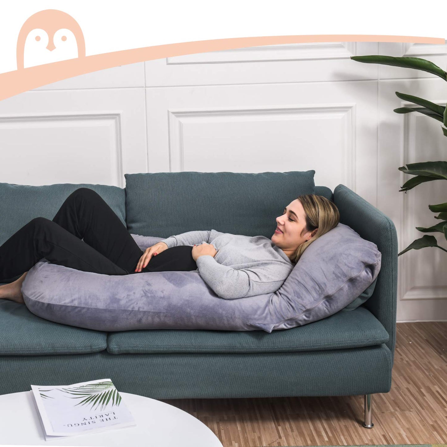 Momcozy Pregnancy Pillows for Sleeping, U Shaped Full Body Maternity Pillow with Removable Cover - Support for Back, Legs, Belly, HIPS for Pregnant Women, 57 Inch Pregnancy Pillow for Women, Grey