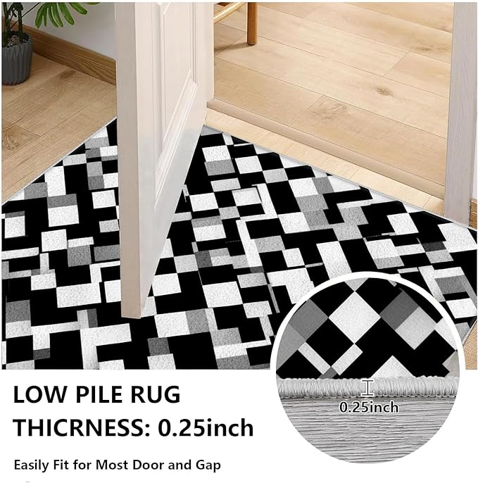 Black White and Grey Rug - Geometric Area Rug, Area Rugs 5x6, Modern Abstract Rugs, Irregular Block Splicing Carpet Washable Non Slip Home Decor Carpet for Living Room