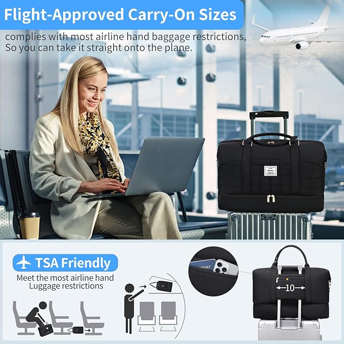 Weekender Bag, Large Travel Duffel Bag for Women, Carry on Overnight Bag with Shoe Compartment and Toiletry Bags