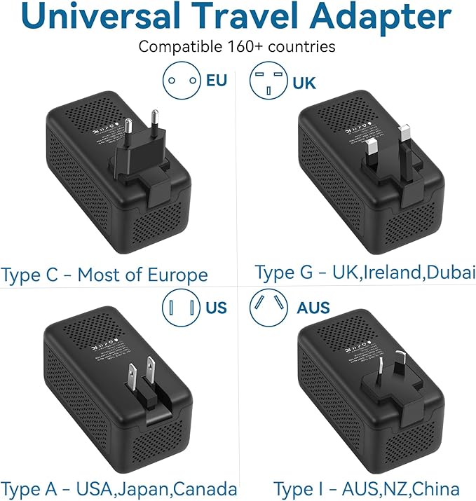 Upgraded 2000W 220V to 110V Voltage Converter US to Europe Travel Adapter for Hair Dryers with Fast Charging International Travel Adapter with 2 USB A and 2 USB C Power Converter Adapter (B-2U2C)