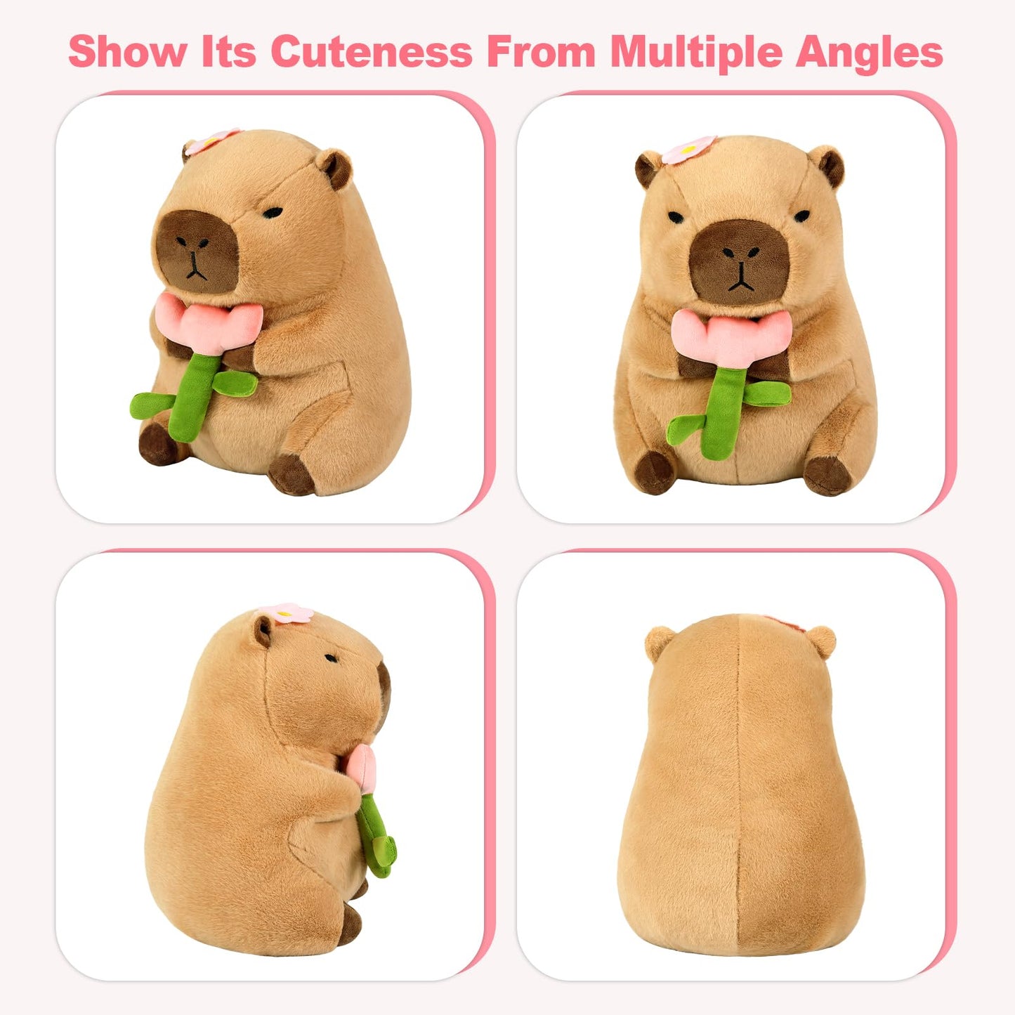 Ditucu Cute Capybara Plush Pillow Holding Tulip Flower Capibara Stuffed Animal Plushies Toys for Mom Kids Girlfriend Brown 11 inch