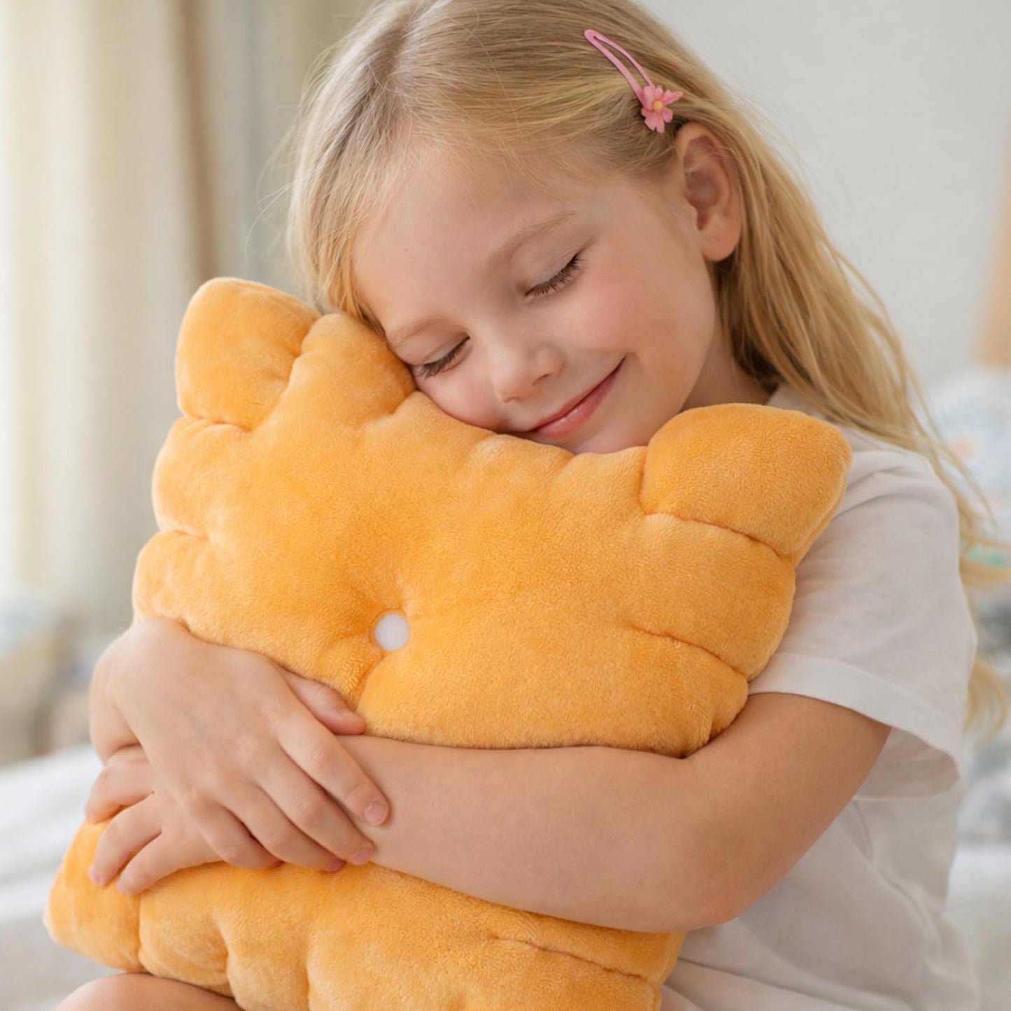 Cheese Cracker Plush Pillow – Soft High-Density Velvet Stuffed Snack Pillow, Baked Snack Cracker Shape, Cute Food Plush Cushion for Kids & Adults, Sofa Bed Travel Decor, 10.24 x 10.24 in