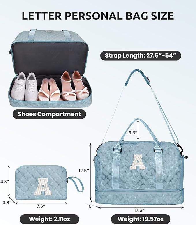 Vogewood Duffle Bag for Women - Personalized Overnight Weekender with Shoe Compartment, Shoulder Strap & Trolley Sleeve