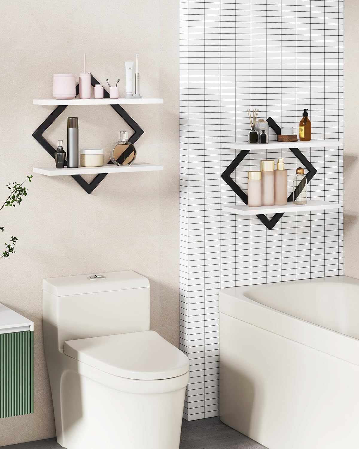 IBUYKE Floating Shelves,15 Inch Wall Shelf Set of 2,Wall Mounted Shelves,2 Tier Hanging Decorative Storage Shelf for Living Room, Bedroom, Bathroom, Kitchen TFS003W-2