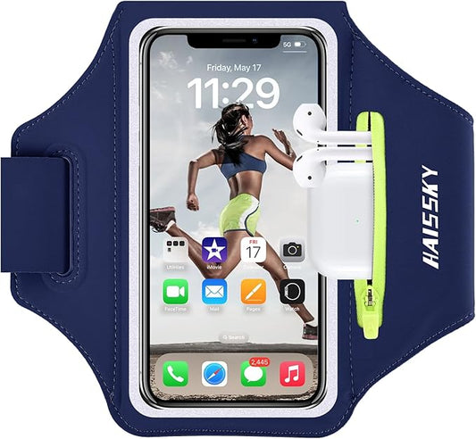 Cell Phone Running Armband with Earbuds Zipper Pocket Armband Case Running Holder for iPhone 15 Pro Max /14/13/ 12/11 Pro Max/XS/XR,Galaxy S20 S10,Sweatproof Arm Band with Card/Key Bag