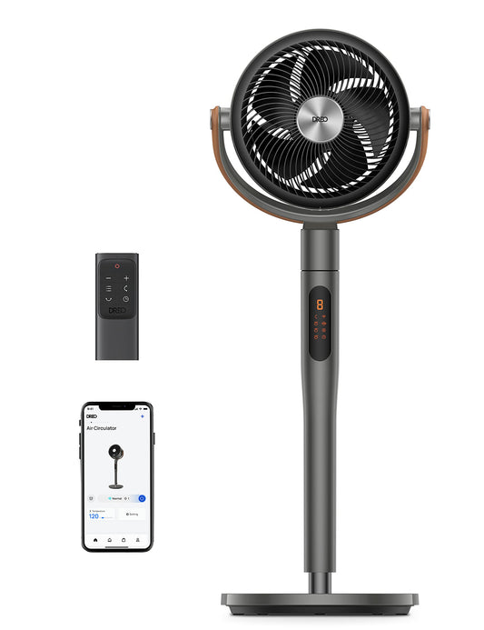 DREO Smart Fan for Bedroom, 120°+105° Omni-directional Oscillating Standing Fans with Remote, 100ft Quiet Floor Fan for Room, Wi-Fi/Voice/Alexa, 6 Modes, 8 Speeds, 37-43'' Height, 12H Timer, DC Motor