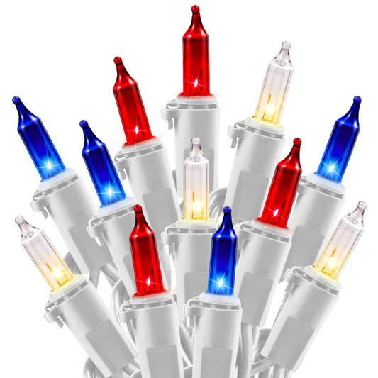 Minetom String Lights - 200 Count Waterproof Indoor Outdoor Mini Lights - 50 Feet Red White and Blue for 4th July Decoration