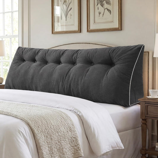 Sasttie Headboard Pillow King, Wedge Pillow Headboard for Sitting Up in Bed, Back-Rest Support Triangular Cushion for Reading - Features Removable Washable Cover, Dark Grey