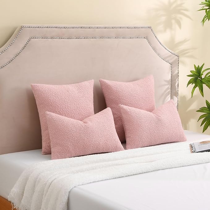 FUTEI Pack of 2 Pink Decorative Throw Pillow Covers 20x20 Inch Soft Cozy Solid Boucle Textured Cushion Case,Modern Home Decor for Couch Bed Living Room