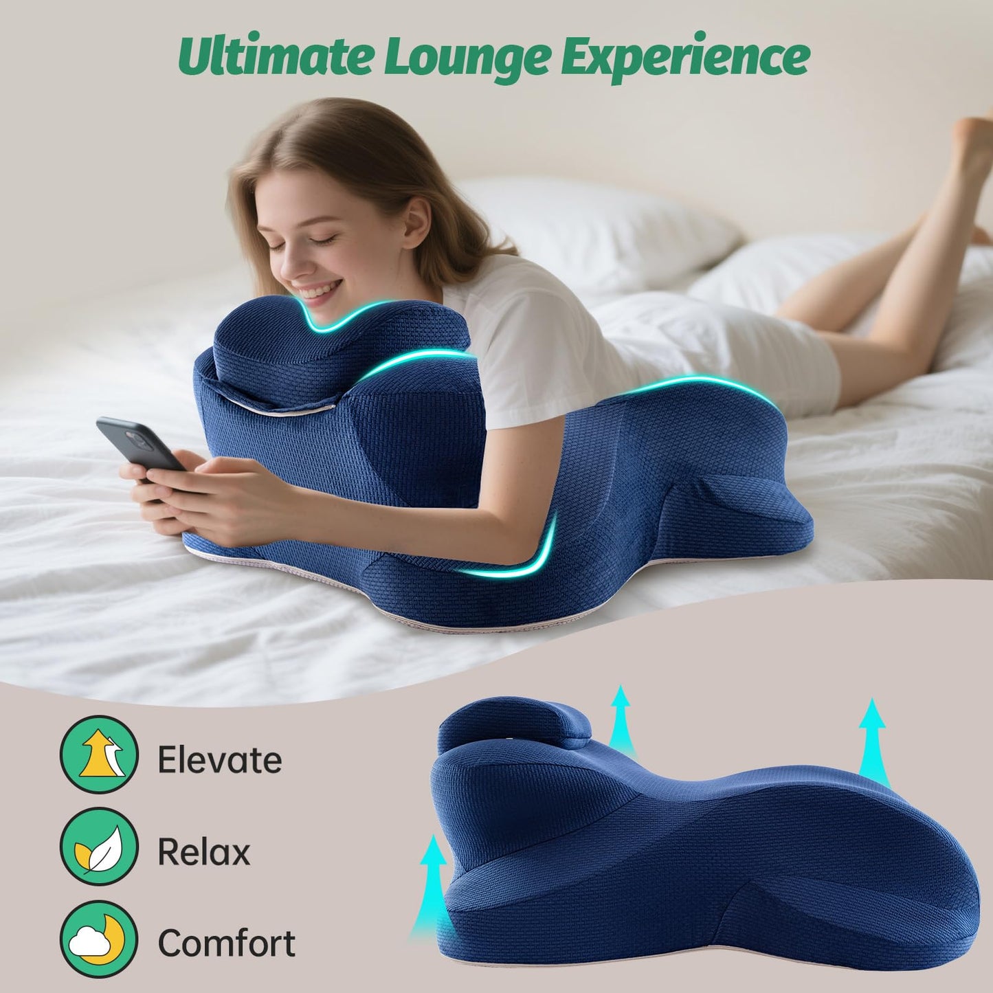 xiaomubiao Extra Large Ergonomic Memory Foam Wedge Pillow for Stomach Sleeping, Reading & Back Support, Firm King Size Prone Pillow for Acid Reflux & Leg Pain Relief, Washable Cover