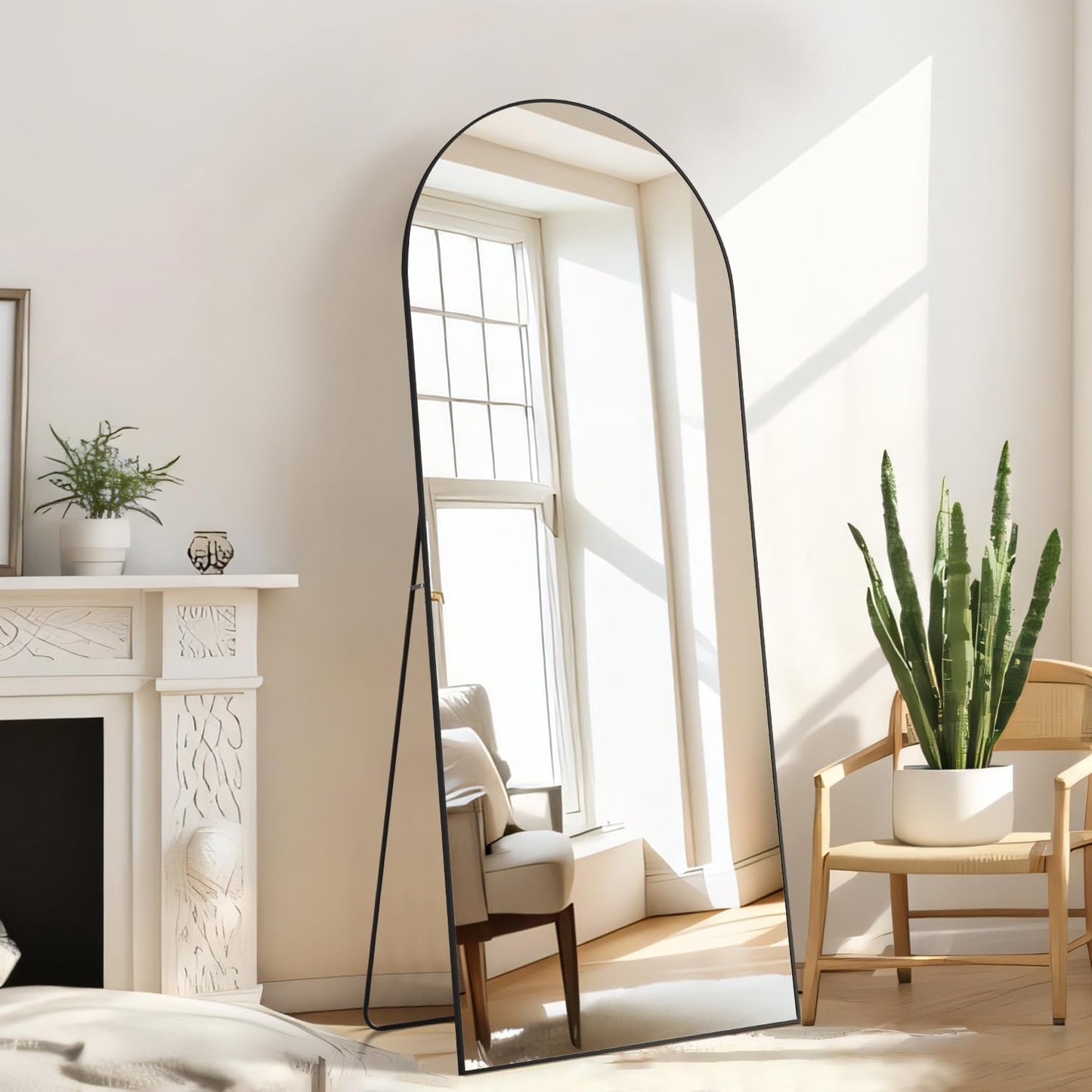 Aidoly Arched Mirror Full Length, Upgraded 21"x64" Body Wall Mirrors with Shatter-Proof Glass, Floor Standing, Hanging or Leaning, Large Tall Arch Mirror with Stand Aluminum Alloy Frame