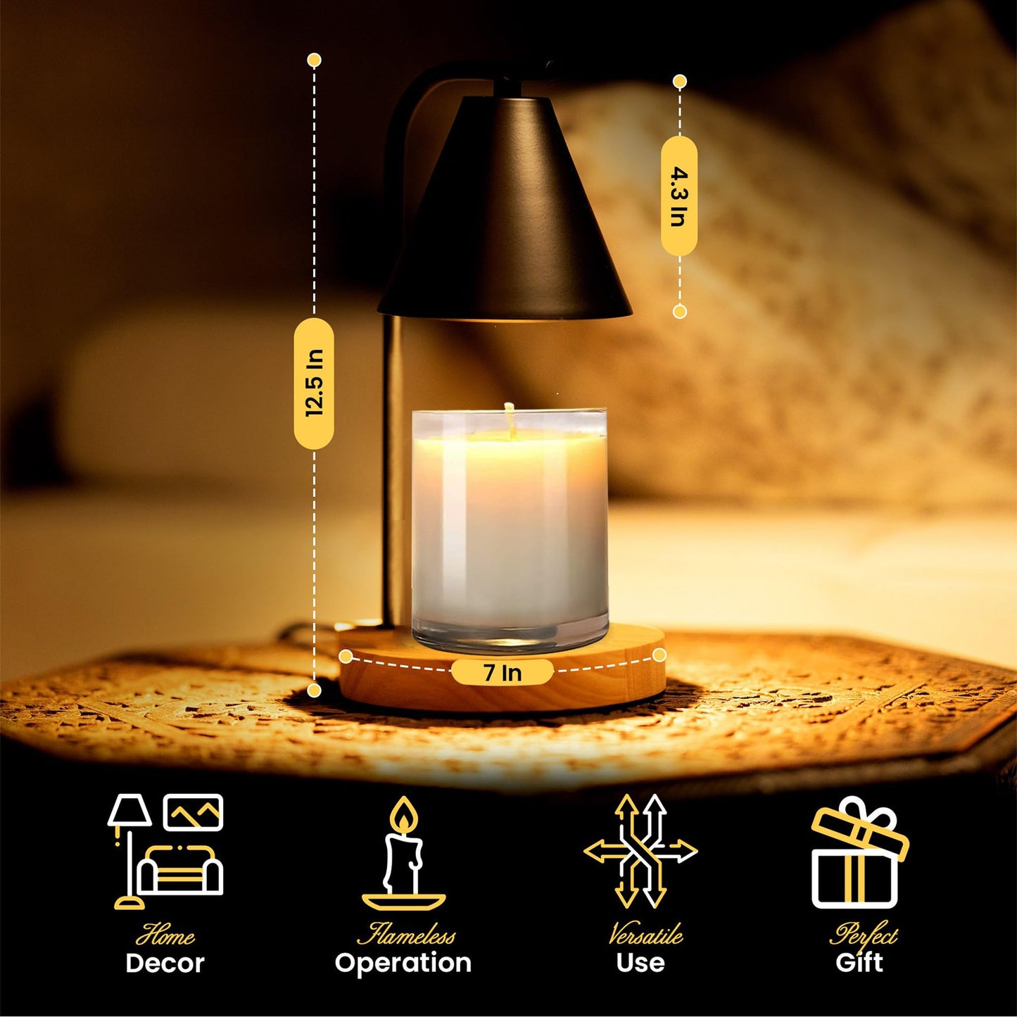 Candle Warmer Lamp with Timer Dimmer, 2H/4H/8H Timer, Birthday Gifts for Women Mom, House Warming Gifts New Home Decor, Black Lamp Candle Warmer, Wax Melts Warmer for Jar Candles with 2 Bulbs