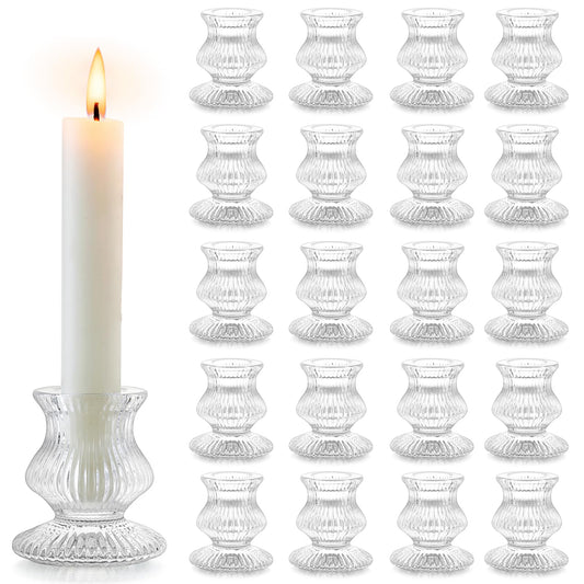 Romadedi Glass Candle Holder for Candlestick - 20 Pcs Clear Small Tapered Candle Holder Decor Bulk Wedding Table Centerpiece for Candle Sticks Christmas Party Living Room Dinner Advent