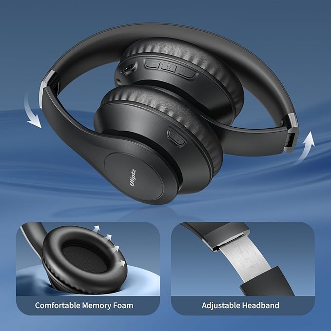 Uliptz Wireless Bluetooth Headphones, 65H Playtime, 6 EQ Sound Modes, HiFi Stereo Over Ear Headphones with Microphone, Foldable Lightweight Bluetooth 5.3 Headphone for Travel/Office/Cellphone/PC