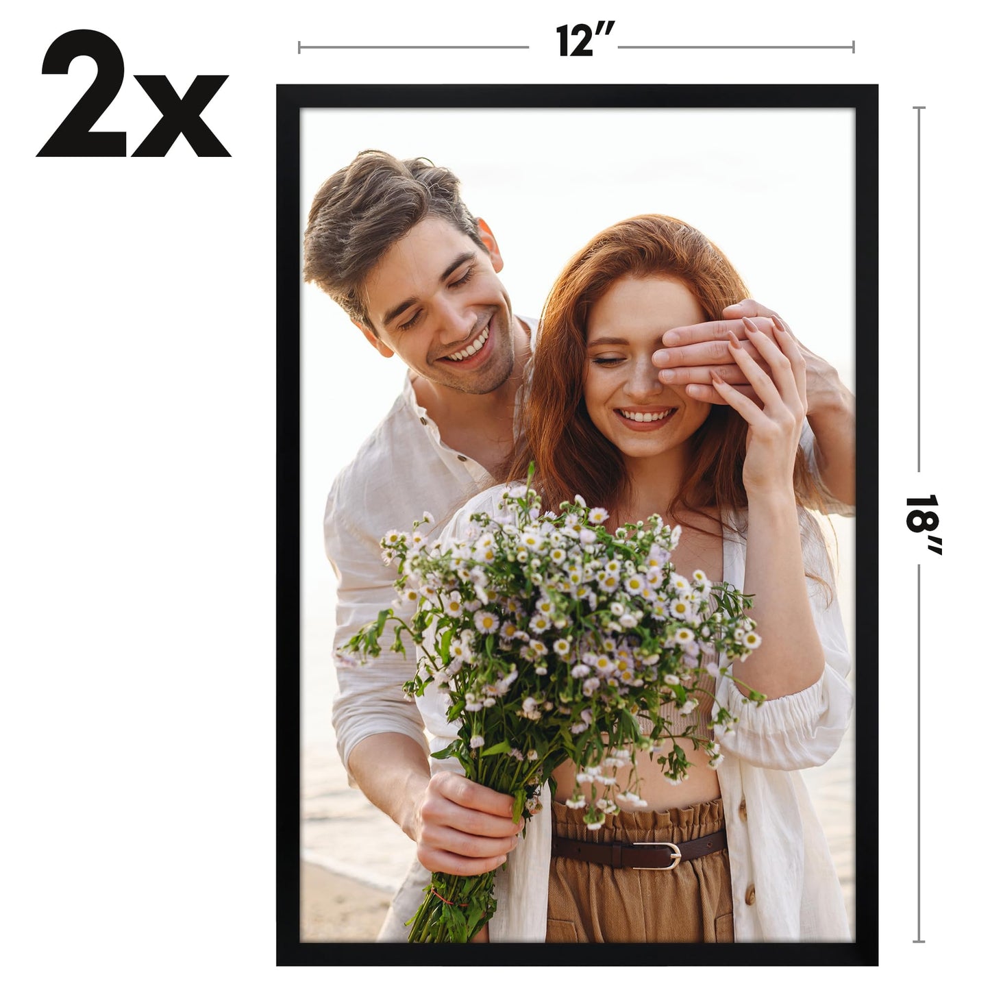 Americanflat 12x18 Poster Frame with Polished Plexiglass - Set of 2 - Streamline Collection - Thin Border Photo Frame for Wall Display - Hanging Hardware Included - Black