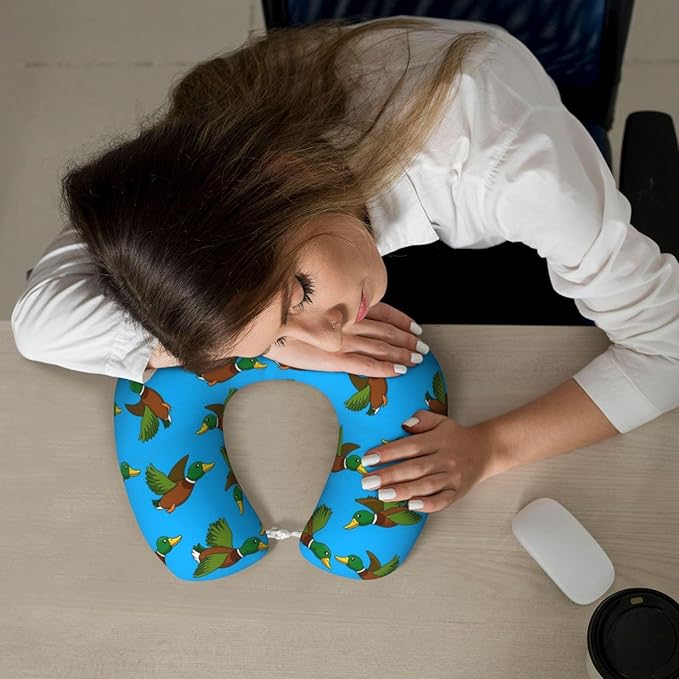 Comfortable Memory Foam Neck Pillow Cute Mallard Ducks, Travel U Shaped Airplane/Car/Flight Pillows with Removable Zipper Cover, Chin Head Neck Support Cushion