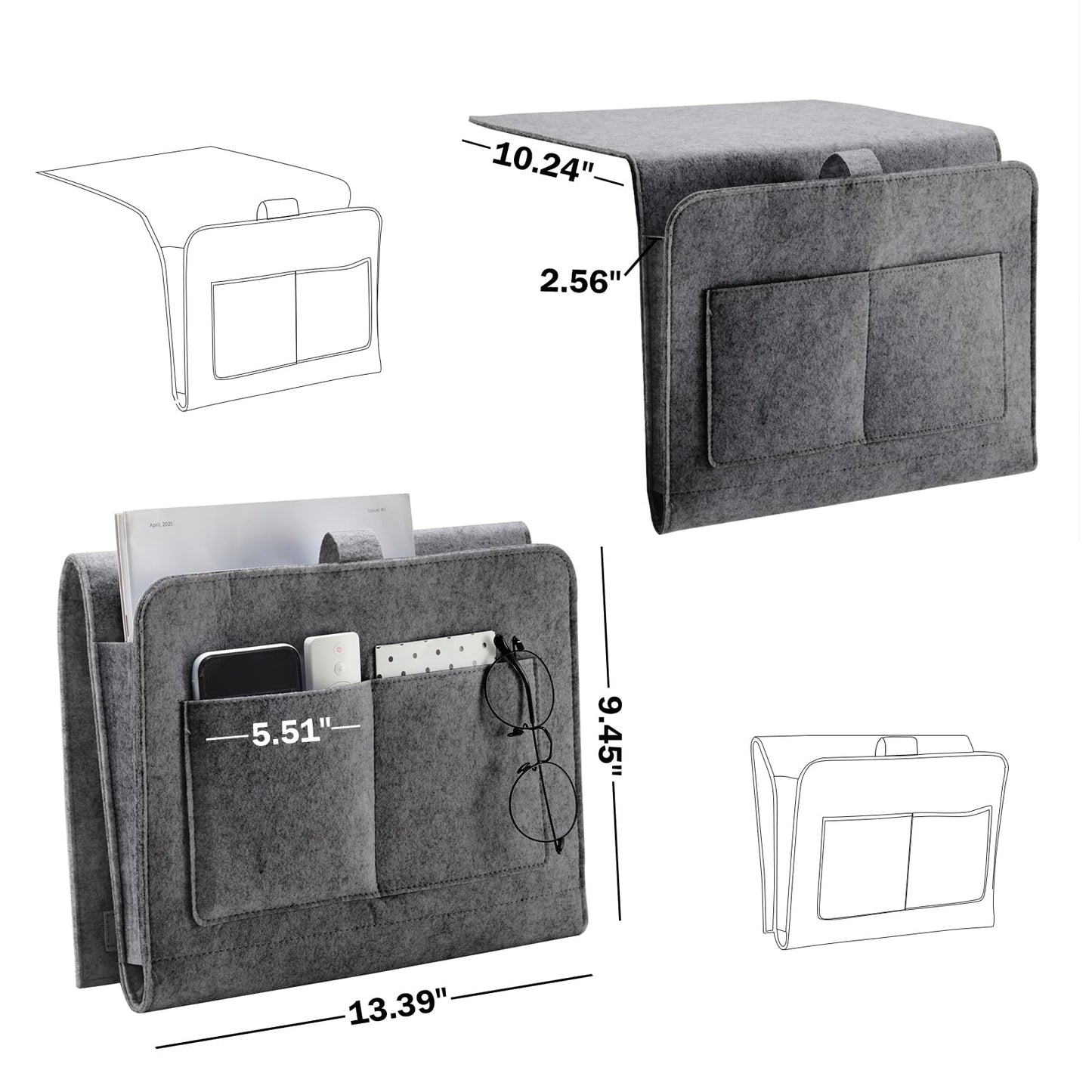 YOUDENOVA Bedside Caddy, Bedside Organizer for Dorm Room, Bunk Bed, Grey
