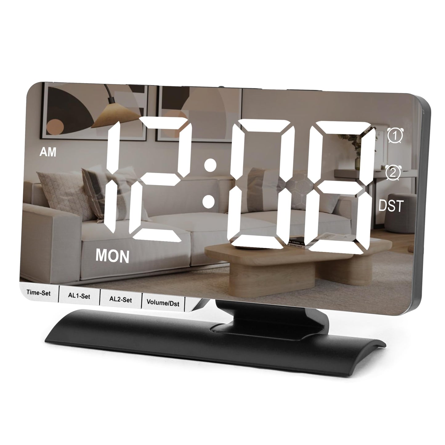 SZELAM Digital Clock,Alarm Clock Bedside,7.3'' Large LED Mirror with Date Display,Dual Alarm with 3 Mode,Brightnee Adjust,DST,Snooze Function,USB C Charging Port,5 Levels Volume for Desk Bedroom Teens