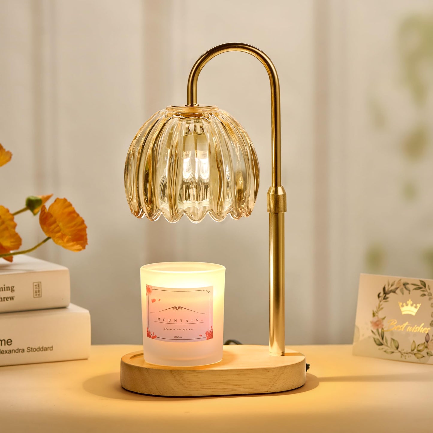 Heymirro Candle Warmer Lamp with Timer Dimmer Adjustable Height, for New Home Decor,Valentine's Day, Birthday Gifts for Women,Wax Warmer Lamp for Jar Candles with 2 Bulbs(Gold)