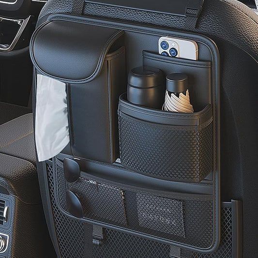 RAKSONIC Backseat Car Organizer,5 Storage Pocketscar Seat Organizer,Car Storage Organizer with Foldable Food Tray,Car Seat Back Protectors Kick Mats Travel Accessories