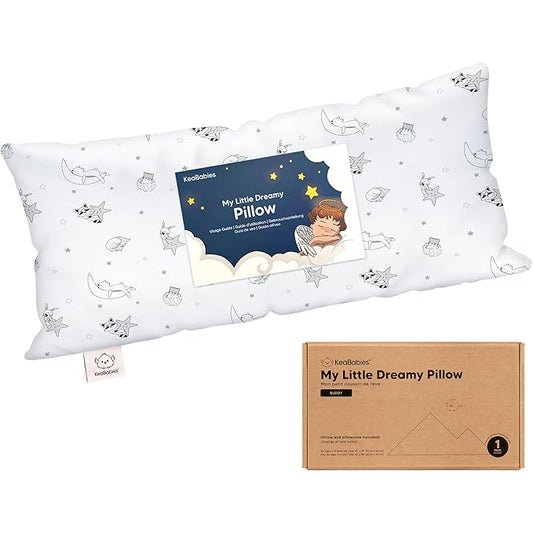 Toddler Pillow with Pillowcase - 10x18 My Little Dreamy Kids Travel Bed Pillows for Sleeping, Organic Cotton Small Pillowcase, Soft & Breathable, Machine Washable, Toddlers 2-5 Years Old (Slumber)
