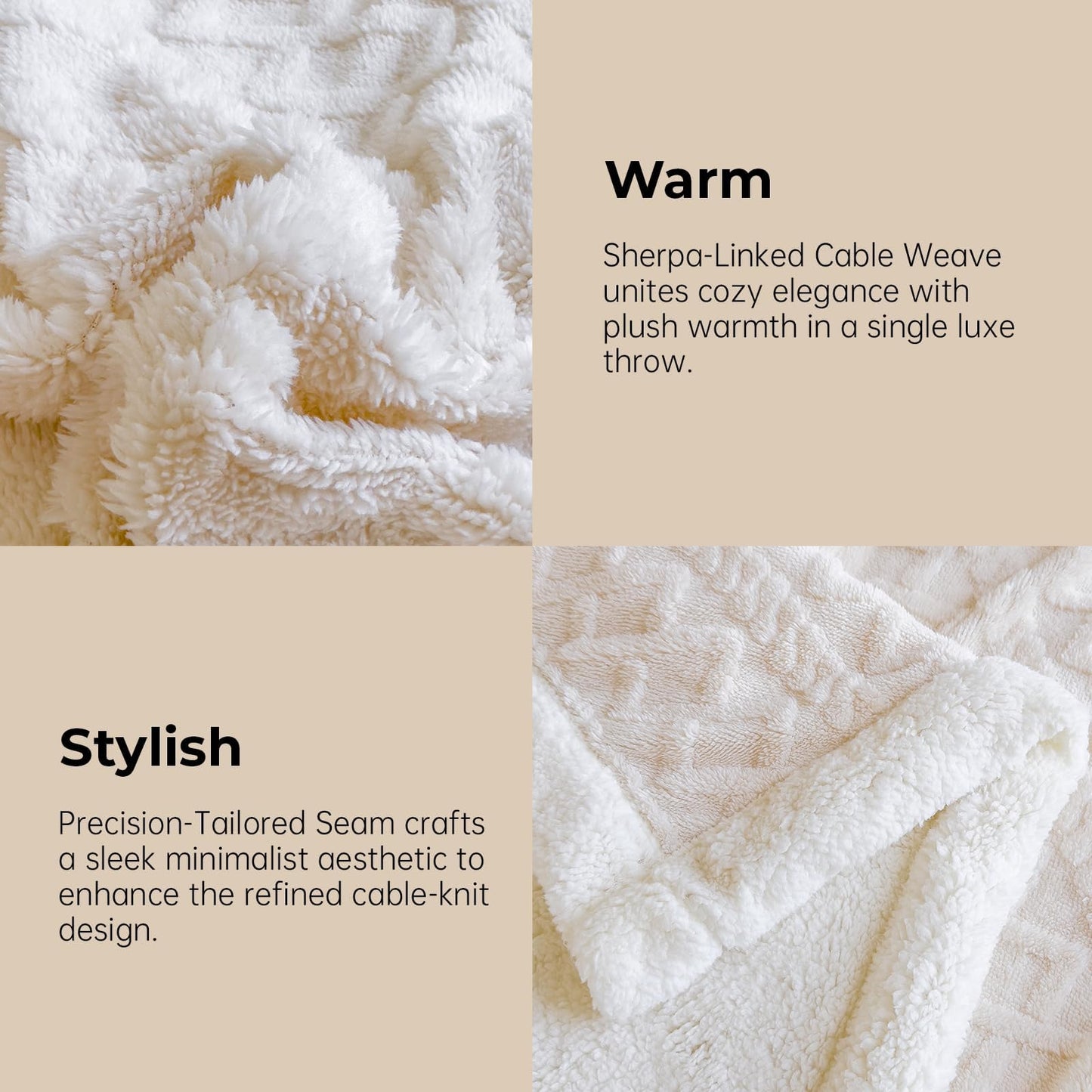 Queen Size Blanket for Bed,90"x90" Soft Warm Sherpa Fleece,White