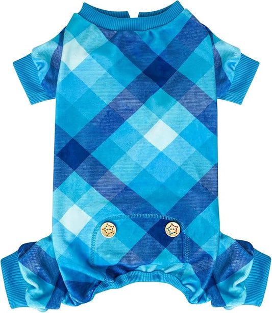 KYEESE Dog Pajamas Soft Coat Plaid Dog Pajamas for Small Dogs Boy Girl Velvet Doggie Jammies Comfy Pet Clothes Lightweight Pjs Stretchy Onesie,Blue, Small