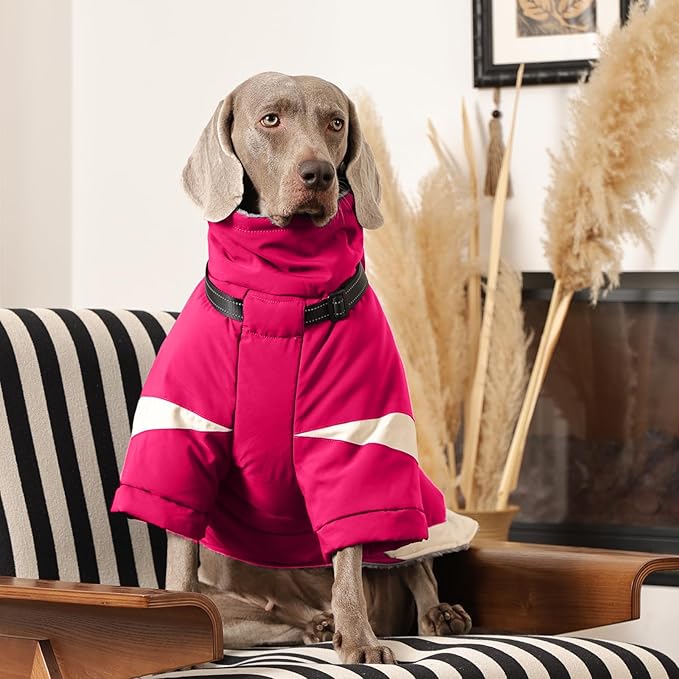 MIGOHI Warm Dog Coat Waterproof Small Dog Jacket with Harness,Reflective Fleece Snowsuit for Dogs,Windproof Puppy Coats with Legs for Cold Weather,Adjustable Pet Clothes for Puppies,Xs,Rosered