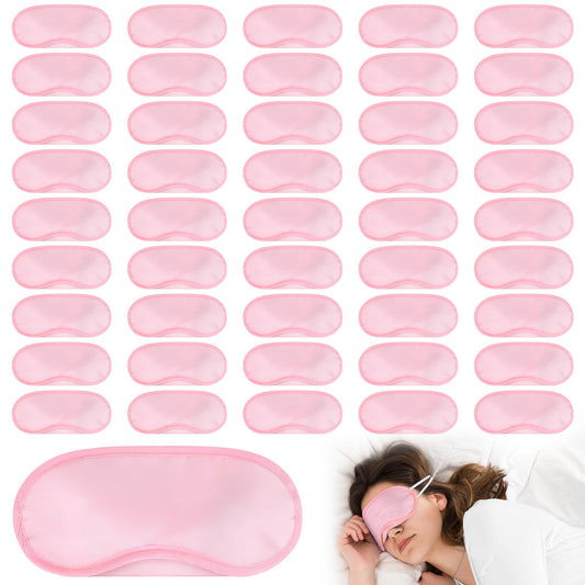 Aneco 50 Pieces Blindfold Sleep Mask Bulk Eye Mask Shade Cover with Nose Pad and Adjustable Strap for Travel Sleep Game Party Supplies, Light Pink
