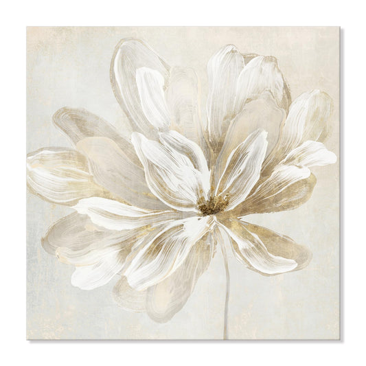 SEVEN WALL ARTS White Flower Wall Art Beige and Gold Blooming Flower Abstract Floral Artwork Print Poster for Living Room Bedroom Bathroom Home Office Wall Decor 24"x24"