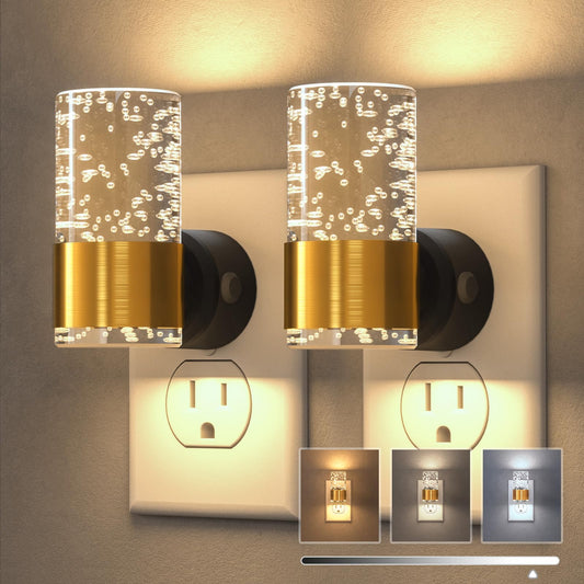 VOLISUN Night Lights Plug into Wall, Dimmable LED Night Light 3 CCT & 5 Brightness Levels, Acrylic Bubble Nightlight with Dusk to Dawn Sensor for Hallway, Bathroom, Stair, Nursery Gold 2 Pack