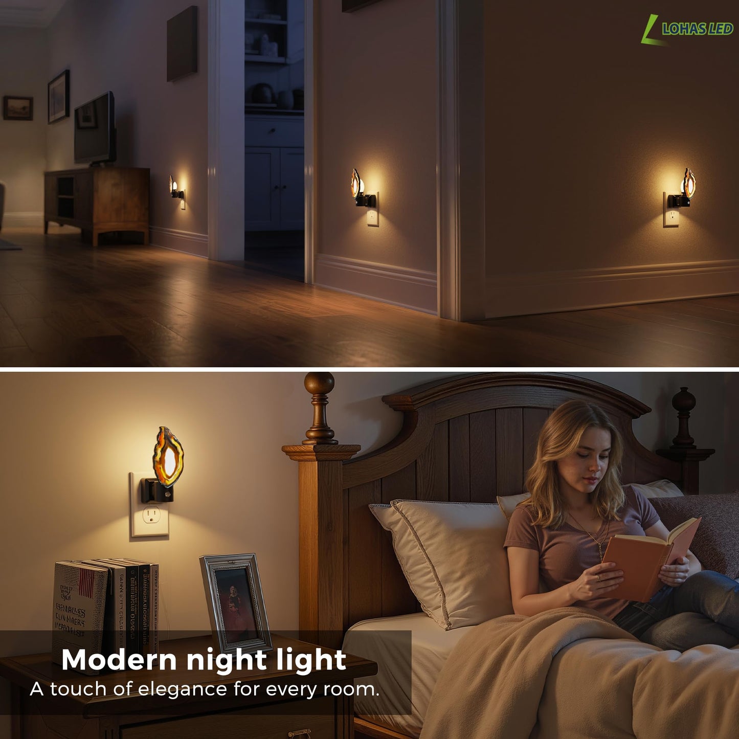 L LOHAS LED Night Light, Night Lights Plug into Wall, Agate Nightlight Rotating 350°, Dimmable Dusk to Dawn Sensor, Healing Stone Agate Decorative Nightlight for Bedroom,Living Room[2 Pack]