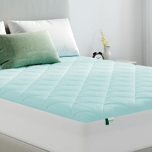 Novilla Cooling Mattress Topper Queen Size, Cooling Factors Infused Mattress Pad for Hot Sleepers, Breathable Mattress Cover with Deep Pocket, Soft Down Alternative Bed Topper for Back Pain Relief