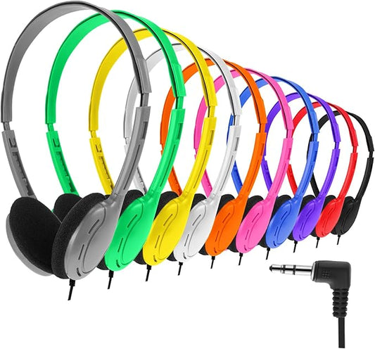 Yunsailing 10 Pack Bulk Over Ear Headphones Set On Ear Headsets Earphones with Adjustable Headband and 3.5mm Plug for Group Learning, Computer Lab, Library, Online Lesson (Multicolor)