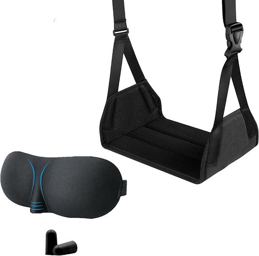 Portable Ultimate Comfort Set for Plane Sleep Kit at Plane Inflatable Travel Pillows Foot Rest Hammock Eye Mask Ear Plugs for Airplane Essentials for Seat Airplane Gadgets for Sleep Comfort (F)
