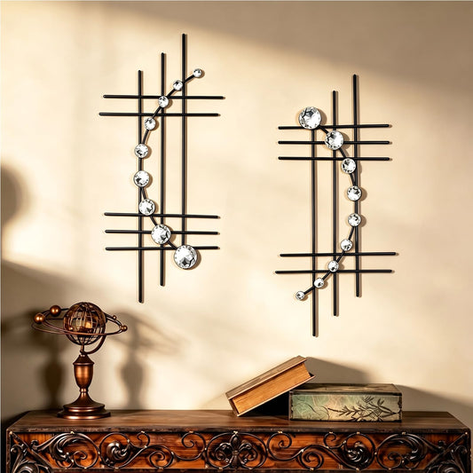 ZEXUIRU 2 Pcs Abstract Metal Art for Wall Decor Living Room Bedroom Bathroom Office Metal Bling Modern Geometric Hanging Vertical Small Iron Sculpture Plaque Pack -Black 15.7in