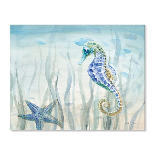 Ocean Wall Art Sea Life Wall Decor Costal Watercolor Seahorse Painting Blue Ocean Animal Pictures Starfish Canvas Artwork for Bathroom Bedroom Home Decoration 16x12Inch