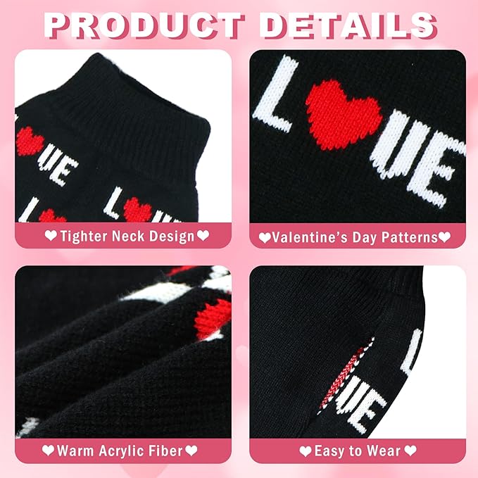 GOYOSWA Valentines Dog Sweater, Dog Valentines Clothes Outfit Knitted Sweaters for Small Medium Large Dogs Pets (Black Love, Small)