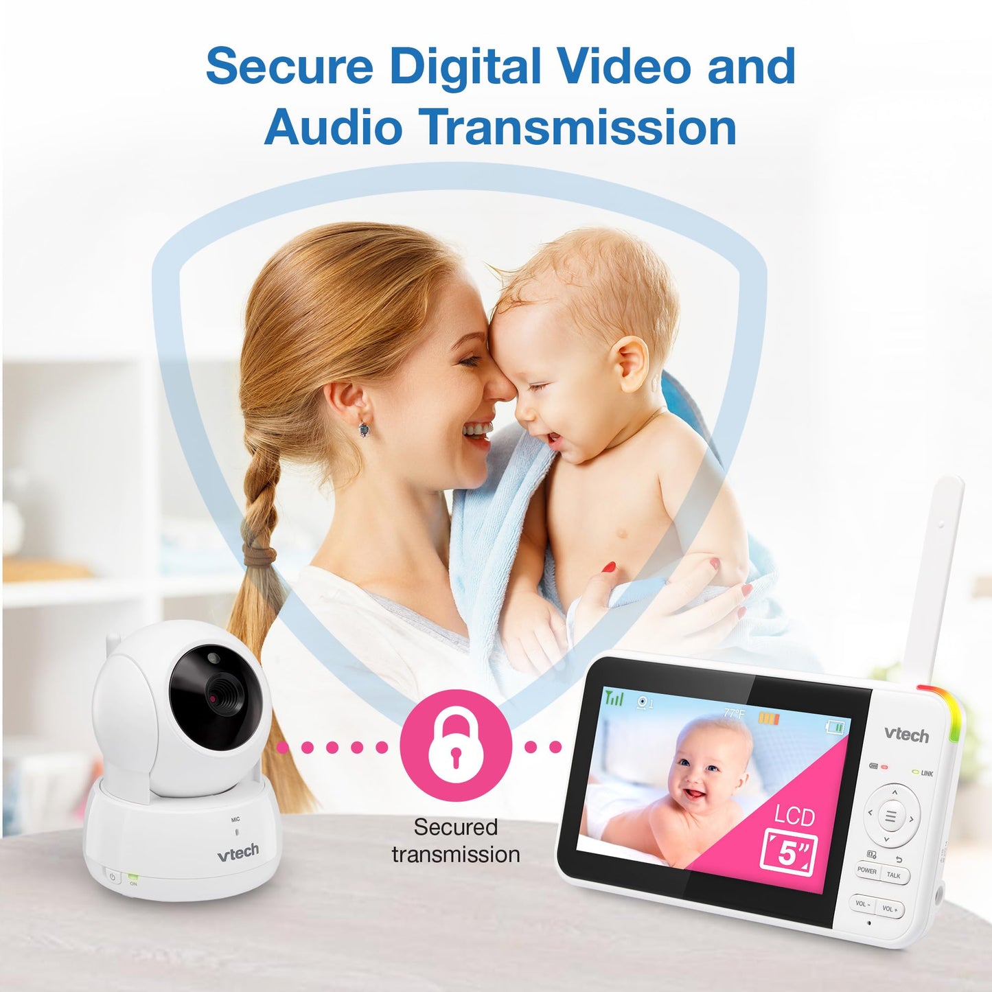 VTech Baby Monitor No WiFi, 5" Screen & Remote Pan-Tilt-Zoom for Newborns – Hack-Proof, 17Hr Battery, 1000ft Range, Auto Night Vision, Temperature Sensor, Two-Way Talk | VM924