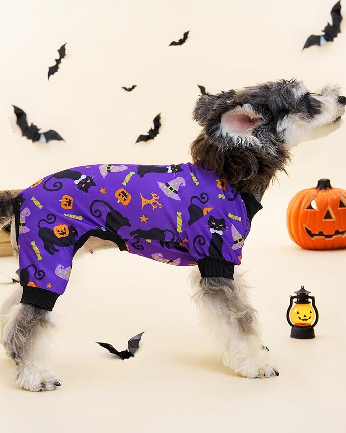 XPUDAC 4 Pack Halloween Dog Pajamas, Funny Ghost Halloween Costumes for Dogs, Soft Strechy Doggy Clothes for Small Medium Dogs Boy Girl, Pet Apparel, L